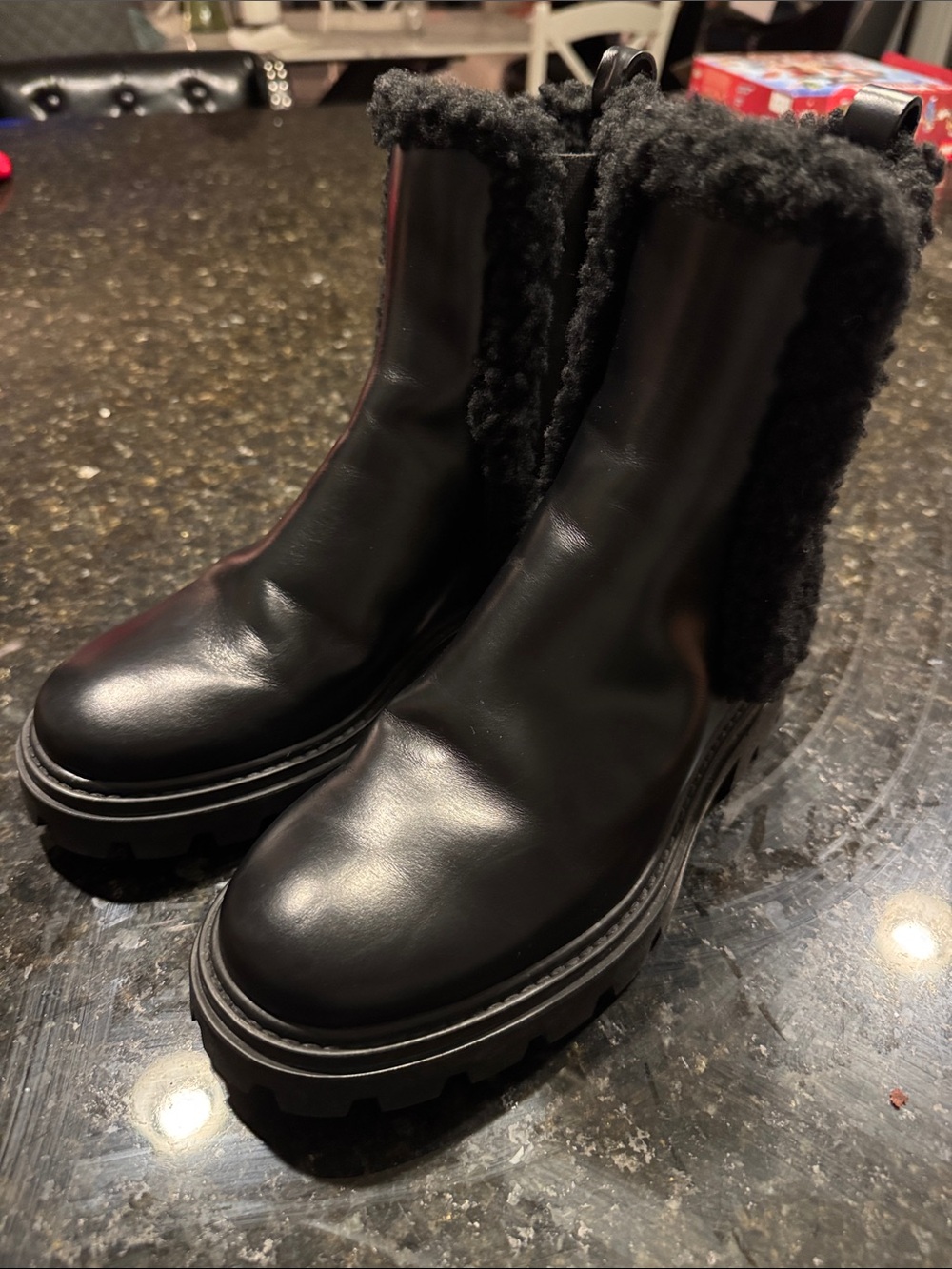 Black Shearling-Trim Chelsea Boot - Women